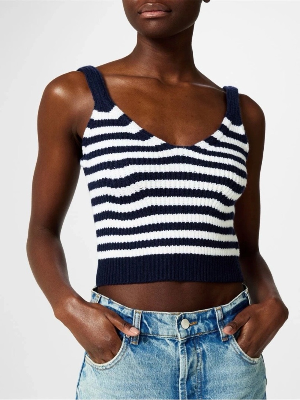 New Jonathan SIMKHAI Braylee Striped Wool & Cashmere crop tank sweater - Medium